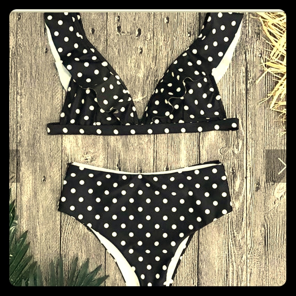 NWT Black Polka Dot Bikini - High waisted